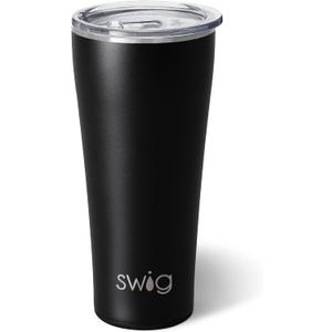 Swig Life 32oz Insulated Tumbler, Travel Coffee Tumbler with Lid, Cup Holder Friendly Travel Coffee Mug, Stainless Steel with Lid (Black)