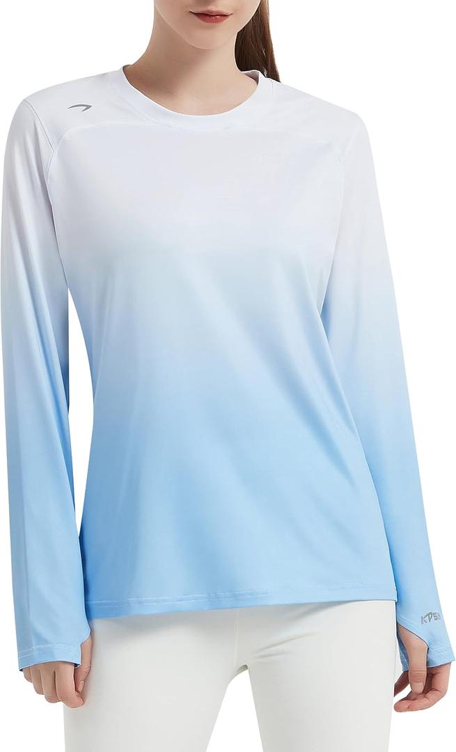 Women's UPF 50+ UV Sun Protection Shirt Outdoor Performance Long Sleeve Rash Guard Shirts for Hiking,Swim,Fishing (Medium, Gradient Blue)