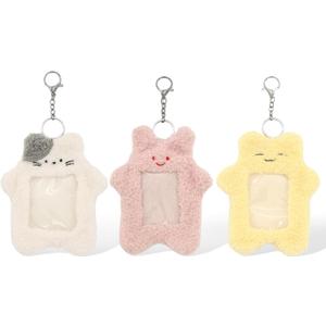 3 Pcs Card Holder Keychain, Cartoon Plush Photocard Holder with Keychain Pendant, Cute Animal Shape, Outdoor Girl Korean Style ID Card Cover Protective Office Supplies