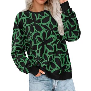 PRETTYGARDEN Graphic Sweatshirts for Women Crewneck Floral Print Long Sleeve Pullover Y2K Tops 2026 Fall Casual Cute Clothes (Small, Black Green Flower)