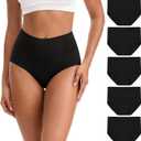 INNERSY Women's High Waisted Underwear Cotton Panties Regular & Plus Size 5-Pack (Black, M)