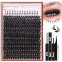 Geeneiya Cluster Eyelash Extensions Kit Bottom Lash Clusters 10-20mm DIY Lash Extension Kit Wispy Volume Individual Eyelashes with Waterproof Lash Bond and Seal Applicator for Beginners