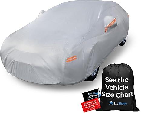 EzyShade 10-Layer Car Cover Waterproof All Weather [See Vehicle Size Chart for Accurate Fit] Car Covers for Automobiles - Full Exterior Covers - Rain Sun Wind Snow. Black, Size A4 (See SizeChart)