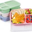 4 Pack Bento Box for Adults, 3-Compartment Wheat Straw Food Storage Containers, Meal Prep Lunch Box Microwave and Dishwasher Safe, Suitable for Office and Outdoor