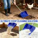Chicken Coop Accessories, 4-in-1 Poop Scooper & Rake with 9" Sifting Plate, Adjustable 35.4"-63" Stainless Steel Handle for Cleaning Chicken Coops (Single Unit, Blue)