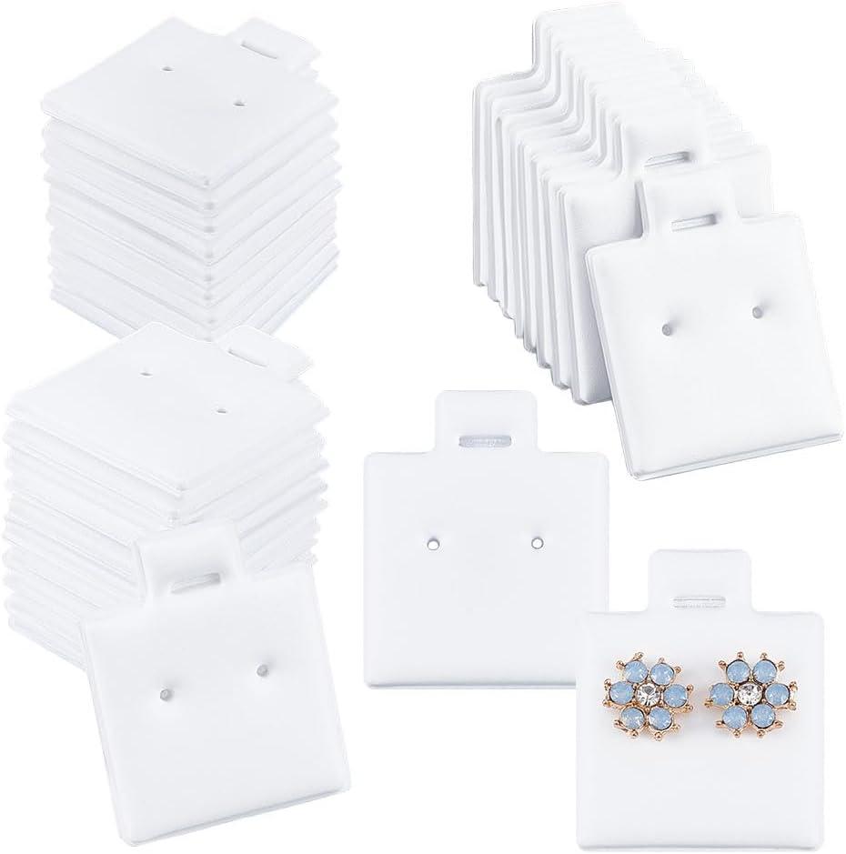 NBEADS 100 Pcs Earring Display Cards, PVC Jewelry Hanging Display Cards Puff Earring Cards Earring Holder Cards with Paper Packaging Box for Earrings Jewelry Display, White, 1.2x1Inch