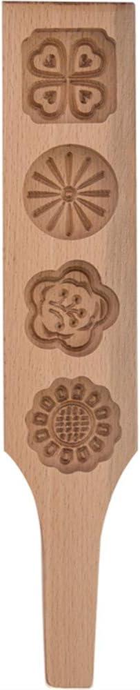 MoonCake Mold Chinese Traditional Mid-autumn Festival Moon Cake Mold 4 Flowers Wooden Handmade Baking Mold for Muffin Mooncake Cookie Biscuit Chocolate Pumpkin Pie