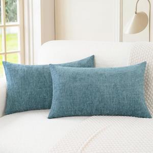CaliTime Throw Pillow Covers Decorative 12 X 20 Inches Pack of 2 Cozy Chenille Cushion Cases for Couch Sofa Bed Living Room Home Smoke Blue