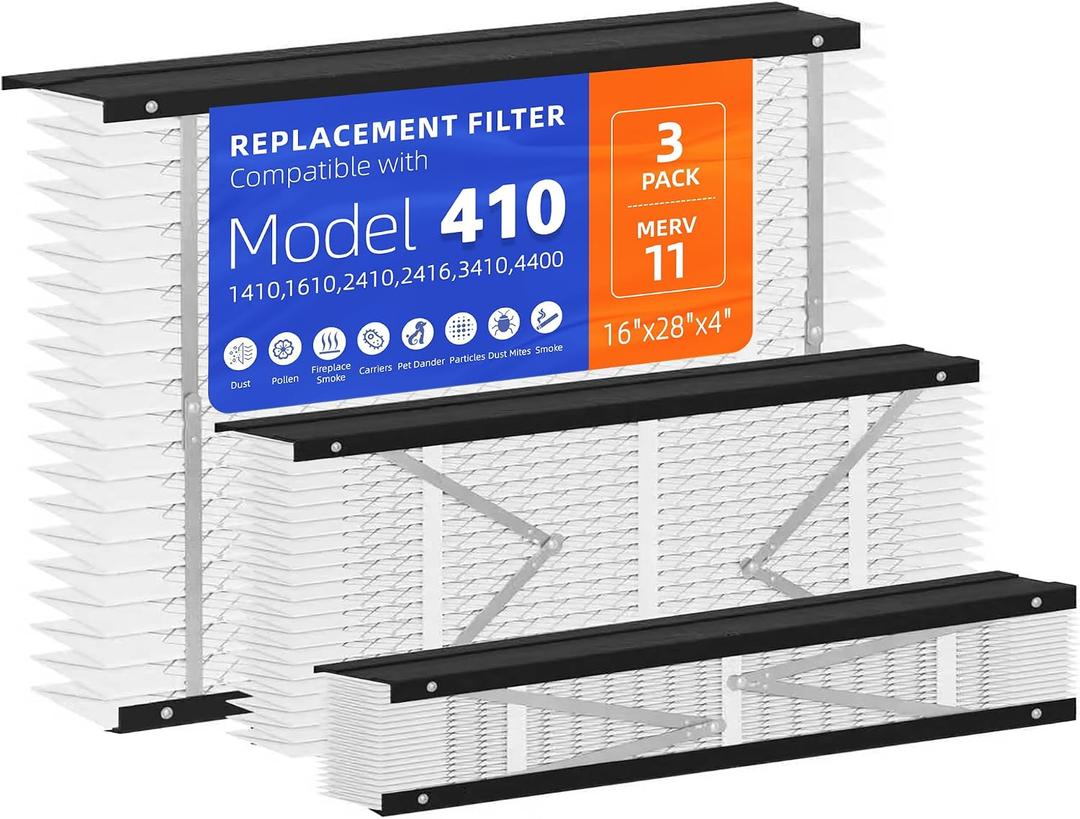 3 Pack 410 Replacement Filter,MERV11,16x25x4,Compatible with AprilAire 410 Whole House Air Purifiers Models,1410,1610,2410,2416,3410,4400,HVAC Furnace Filter Replacement,Actual Size:16"x28"x4"