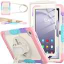 SEYMAC stock Case for Samsung Galaxy Tab A9+ Plus 11'', Full-Body Drop Protection Case with Screen Protector Pencil Holder [360 Rotating Hand Strap] &Stand, Yellowish+Pink