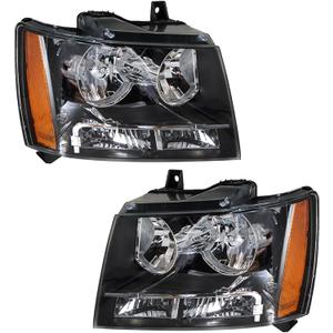labwork Headlight Assembly Replacement for Suburban Tahoe Avalanche 2007-2014 Projector Headlamp for Driver and Passenger Side Black Housing