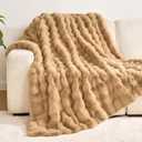 Andency Faux Fur Twin Size Blanket for Couch, Soft Cozy Bubble Blankets for Women, Girls, Fluffy Fuzzy Throw Blanket for Living Room, Sofa, Bed, 60x80 Inches, Khaki