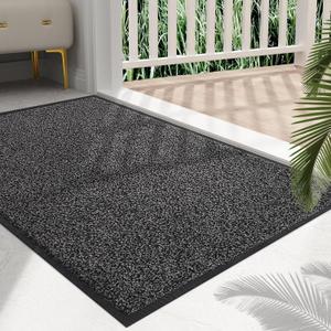 Mibao Front Door Mat, Dirt Trapper Welcome Mat for Outdoor Indoor, Non-Slip Waterproof Doormat, Durable Machine Washable Low Profile Entry Rug for Back Door Outside Patio Porch, 36" x 24", Grey (Black&gray)