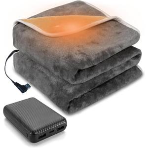 Cordless Heated Blanket 40x30 Inch, Portable USB Electric Heated Battery Operated, 3 Heating Levels, 2 Hours Auto-Off Setting,Include Power Bank 10000mAh (Grey)