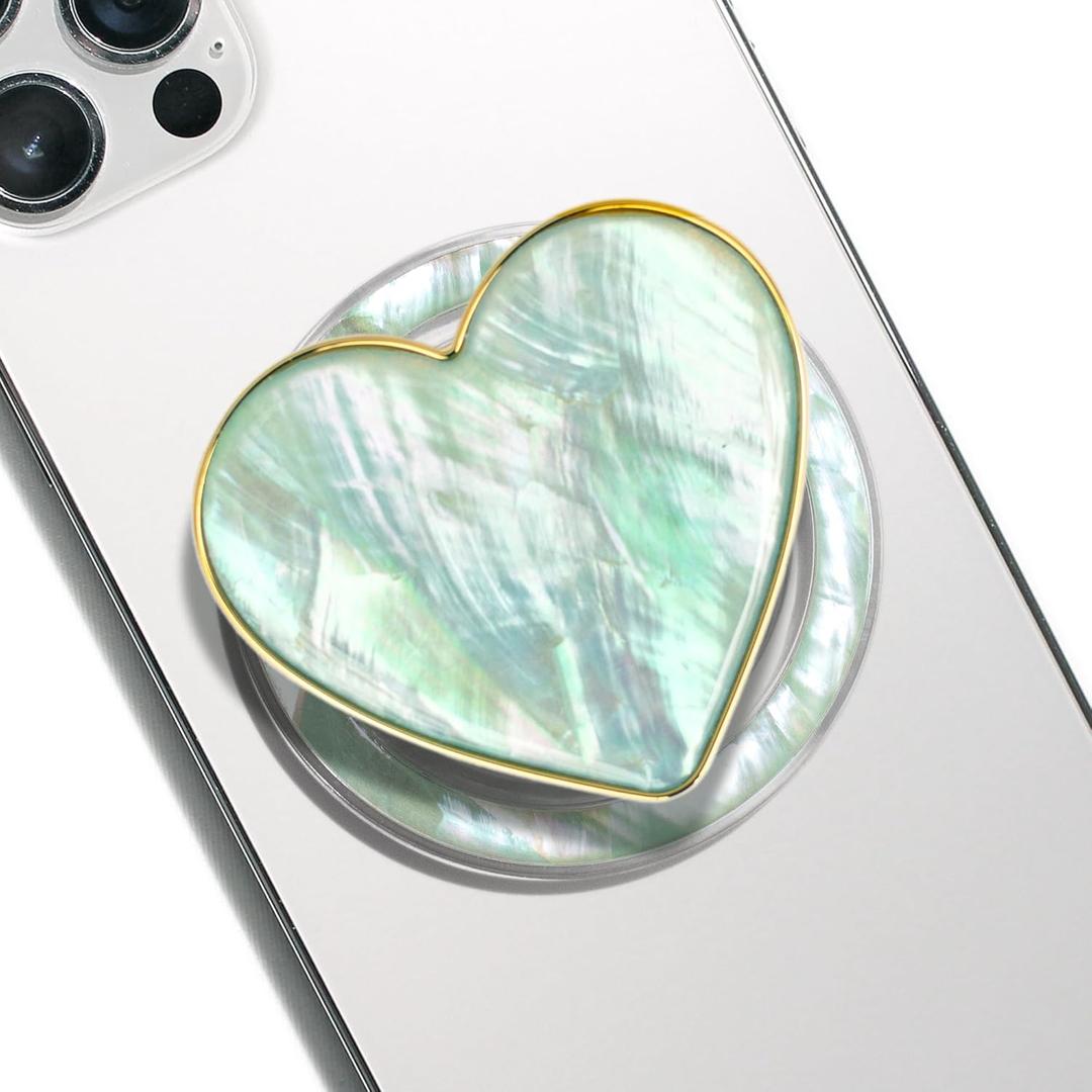 OnTheGrip Cute Natural Seashell Design Heart Shape Collapsible Mobile Phone Grip Stand Holder for Smartphone Tablet Cell Phone Accessory