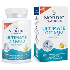 Nordic Naturals Ultimate Omega, Lemon Flavor - 90 Soft Gels - 1280 mg Omega-3 - High-Potency Omega-3 Fish Oil Supplement with EPA & DHA - Promotes Brain & Heart Health - Non-GMO - 45 Servings, EXP 07/2028
