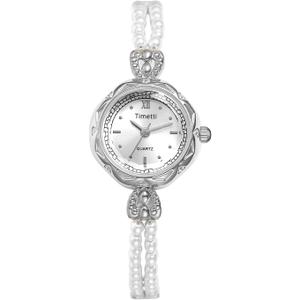 Avaner Women's Bracelet Wrist Watches: Ladies Gold Silver Vintage Retro Bezel Elegant Pearl Strap Analog Quartz Watch