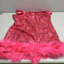 Wenrine Womens Sparkly Sequin Dress Bodycon Square Neck Fur Club Party Mini Dresses (XX-Large, Bright Pink)