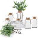 6pcs Glass Vase Set with Artificial Eucalyptus Leaves Stems, Vintage Clear Flower Vases for Centerpiece Table Decorations Farmhouse Wedding, Cylinder Vase for Home Decor Party Bathroom Office Shelf