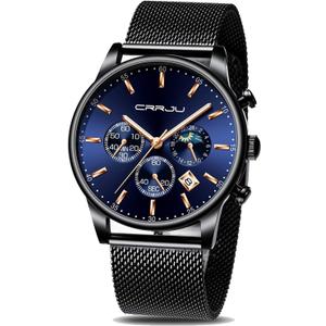 CRRJU Men's Fashion Casual Watches Auto Date Chronograph Watch Men Nice Work Watches Waterproof 30M Full Steel Quartz with Mesh Strap