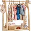 Kids Dress Up Rack for Girls Boys and Toddlers Ages 2-6, Natural Wood Kids Clothing Rack with Shelf, Side Hooks, Costume Rack and Dress Up Storage Organizer for Bedroom Playroom Nursery
