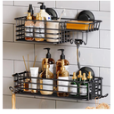 TAILI Shower Caddy Suction Cup 2 Pack with Hooks & Soap holder, Heavy Duty Shower Organizer for Bathroom, No Drilling Bathroom Organizer with Large Capacity, Black Metal Storage Basket