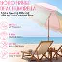 CroBlissful 6 ft Boho Fringe Patio Umbrella, Upf 50+ Macaron Outdoor Picnic Canopy with Tassels, 8 Steel Ribs and 30 Push Button Tilt, Colorful Beach Umbrella for Garden, Pool, Backyard