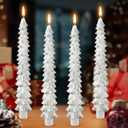 4 Pack 10 Inch Christmas Tree Candles, Premium Natural Unscented Beeswax Christmas Tree Shaped Taper Candles with Cotton Wick, for Xmas Holiday Decor Party Banquet (White with Silver Trim)