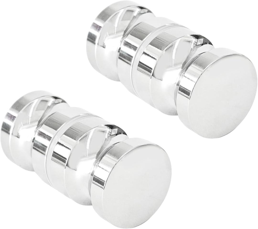 2PCS Shower Glass Door Solid Handles, Double-Sided Bathroom Pull Knobs, Chrome Plated Aluminium Alloy Replacement Handles for Groove Glass Doors