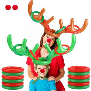 Christmas Reindeer Antler Ring Toss,Christmas Party Games for Kids Family 2 Set 10 PCS Inflatable Antler Hat Rings Christmas Party Favor Decorations Gifts Grandkids Stocking Stuffers Carnival Holiday