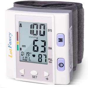 LotFancy Wrist Blood Pressure Monitor for Home Use, BP Cuff, Automatic Digital Blood Pressure Machine, BP Monitor, (5.3-8.5), 4 Users, 120 Memory, with Large Screen