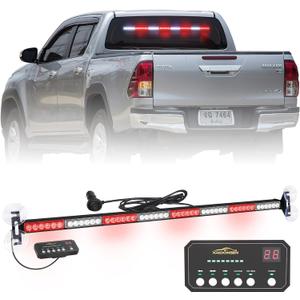 XRIDONSEN 35 inch Traffic Advisor Red White Emergency Light Bar 48 LED Strobe Lights Safety Hazard Warning Lights Front/Rear Window w/Display Controller for Volunteer Firefighter Vehicles Fire POV