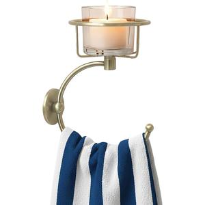 100% Solid Brass Hand Towel Holder for Bathroom Wall – Towel Ring with Candle Holder – Vintage Wall Candle Sconce Bathroom Decor – Antique Brass Towel Holder