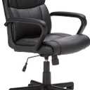 Amazon Basics Office Computer Task Desk Chair with Padded Armrests, Mid-Back, Adjustable, 360 Swivel, Rolling, 275 Pound Capacity, 24.2"D x 24"W x 34.8"H, Black Faux Leather