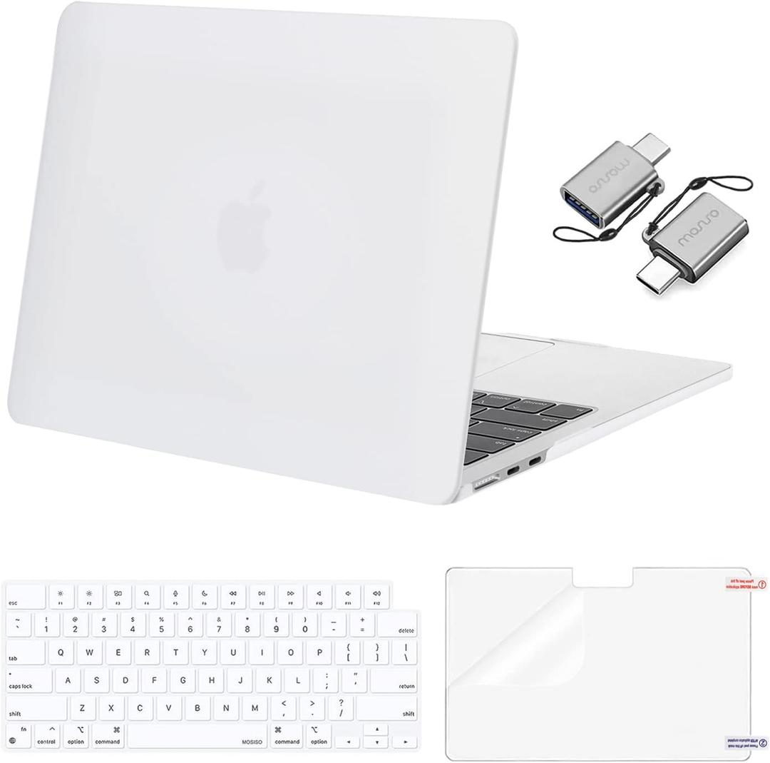 MOSISO Compatible with MacBook Air 13 inch Case 2026 2025 2024 2023 2022 M4 A3240 M3 A3113 M2 A2681,Plastic Hard Shell&Keyboard Cover&ScreenFilm&Type C for MacBook Air 13.6 inch Case, White
