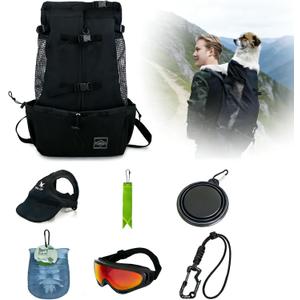 Dog Carrier Backpacks,Adjustable Safety Dog Carrier Backpacks Kit with Dog Water Cup, Reflective Strip Pendant, Dog Hat Hiking Buckle,Puppy Foot Washer, Pet Protective Glasses(Medium)