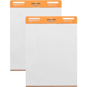 Sticky Easel Pads for Presentations, Brainstorming, Classroom Use, Bleed-Resistant, Easy to Hang, 25 x 30 in, White, 2-Pack