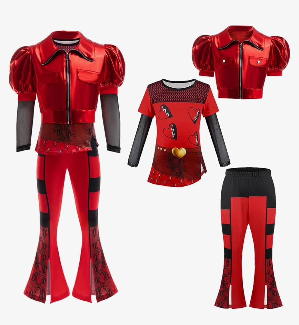 keaiyouhuo Girls Rise Red Costume Kids Princess Costume Halloween Cosplay Outfits with Short Sleeves Jacket Top Flared Pants Size 130