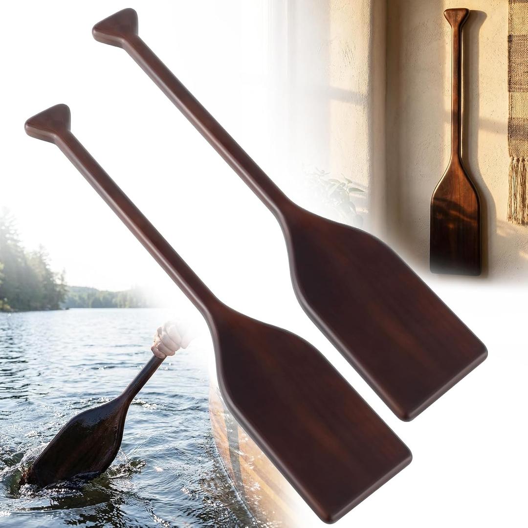 Vintage Style Wooden Oar Canoe Paddle 4 Feet,Ergonomic T-Shaped Handle,Handcrafted Durable Pine Wood Oars for Kayaking/Fishing/Rowing Boats/DIY Home Decoration Gift2 Pieces