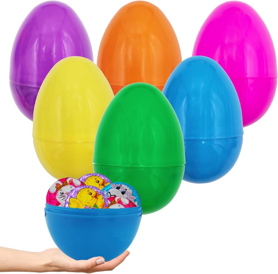 The Dreidel Company 6-Pack 8" Inch Massive Multicolor Fillable Easter Eggs Colorful Bright Plastic, Stands Upright, Perfect for Surprise, Easter Hunt, Assorted Colors, 8" Giant Fillable Eggs (6-Pack)