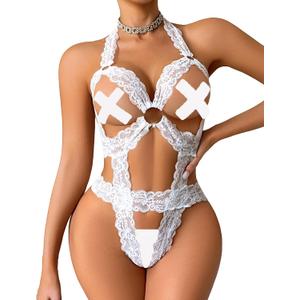 Avidlove Sexy Lingerie for Women Lace See Through Bodysuit Deep V Neck Teddy Lingerie One Piece Exotic BabyDoll, S