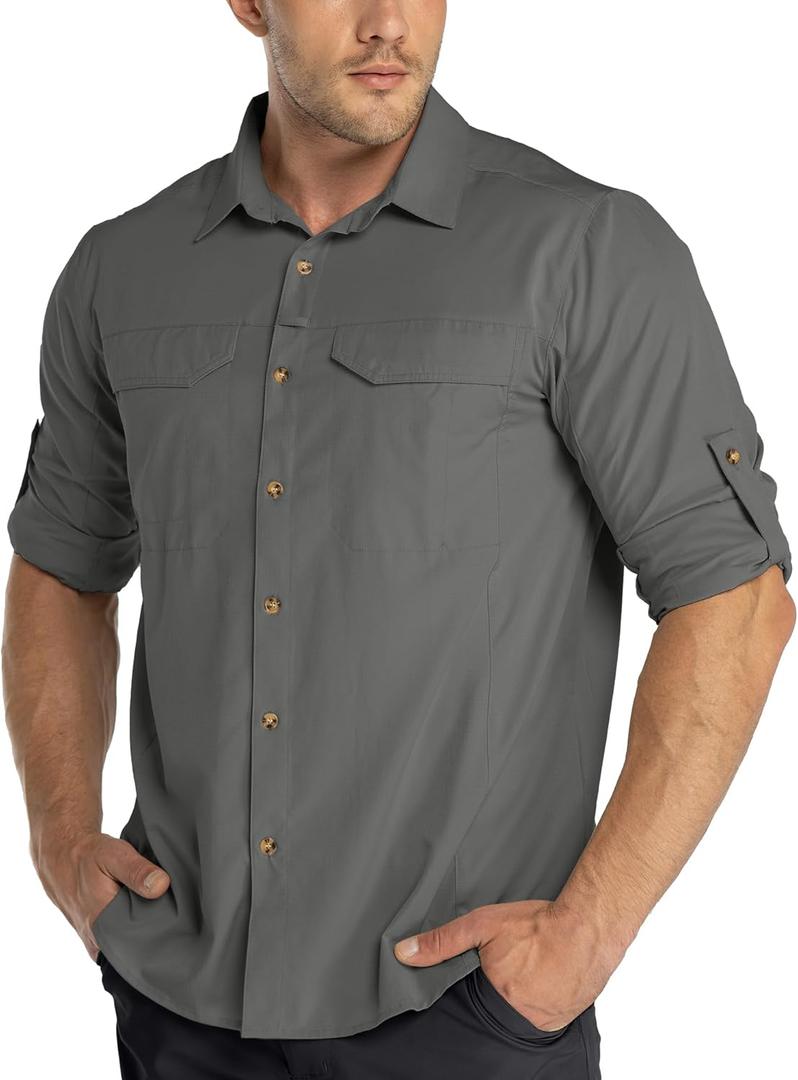33,000ft Men's Long Sleeve Hiking Shirts Lightweight Quick Dry Sun Protection UV UPF 50 Fishing Shirt Outdoor Safari Travel, Size: Medium