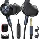 TOPAUX 3.5mm Jack Earphone 5FT Wired Earbuds Anti-Loose Wingtip Noise Canceling in-Ear Headphone Mute Mic School Supply PC Computer Corded Headset for Chromebook Laptop,for Moto G Stylus Play Power (Black)