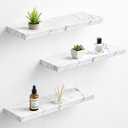 Pinkunn 3 Pcs Faux Marble Floating Shelves Modern Wooden Floating Shelf Wall Mount Organizer Decor for Home Bathroom Kitchen Storage and Display(White)