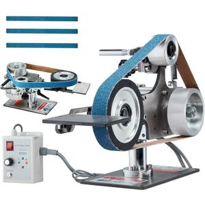 VEVOR Belt Grinder Sander, 30 x 1-Inch Variable Speed Belt Polisher with VFD, 550W Polishing Grinding Machine with 2 Grinding Moulds & 3PCS Sanding Belts for Metalworking, Knife Making