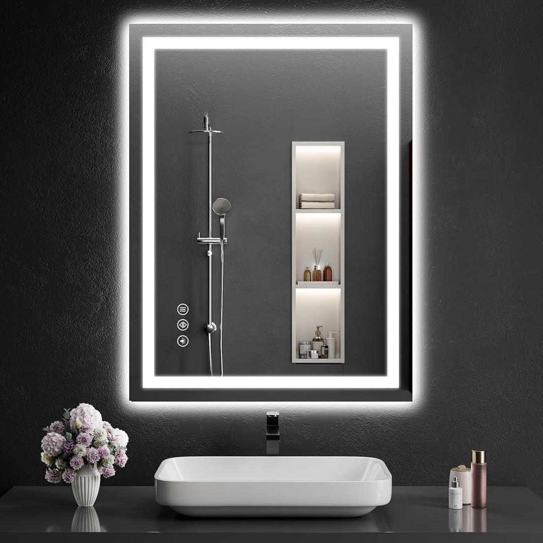 40"x30" LED Bathroom Mirror with Lights, Dimmable, Anti-Fog, Lighted Bathroom Vanity Mirror for Wall, Backlit + Front Lit, Memory Function, Shatter-Proof, Tempered Glass