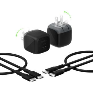 Belkin USB C Charger Block 45W (2 Pack) - USB C Cable Included - PD3.1 PPS Fast Charging - Samsung Galaxy S25, S24, Apple iPhone 17, Air, Pro, Pro Max, Google Pixel 10, Nintendo Switch, etc. - Black