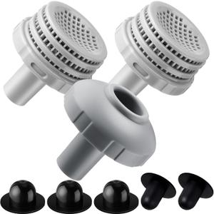 Pushglossy 1 Set Swimming Pool Water Jet Connectors Replacement Parts Kit Small Strainers with Pool Outlet Strainers, Inlet Nozzles and Hole Plugs with 1.25 Inch Fittings (Black,Grey)