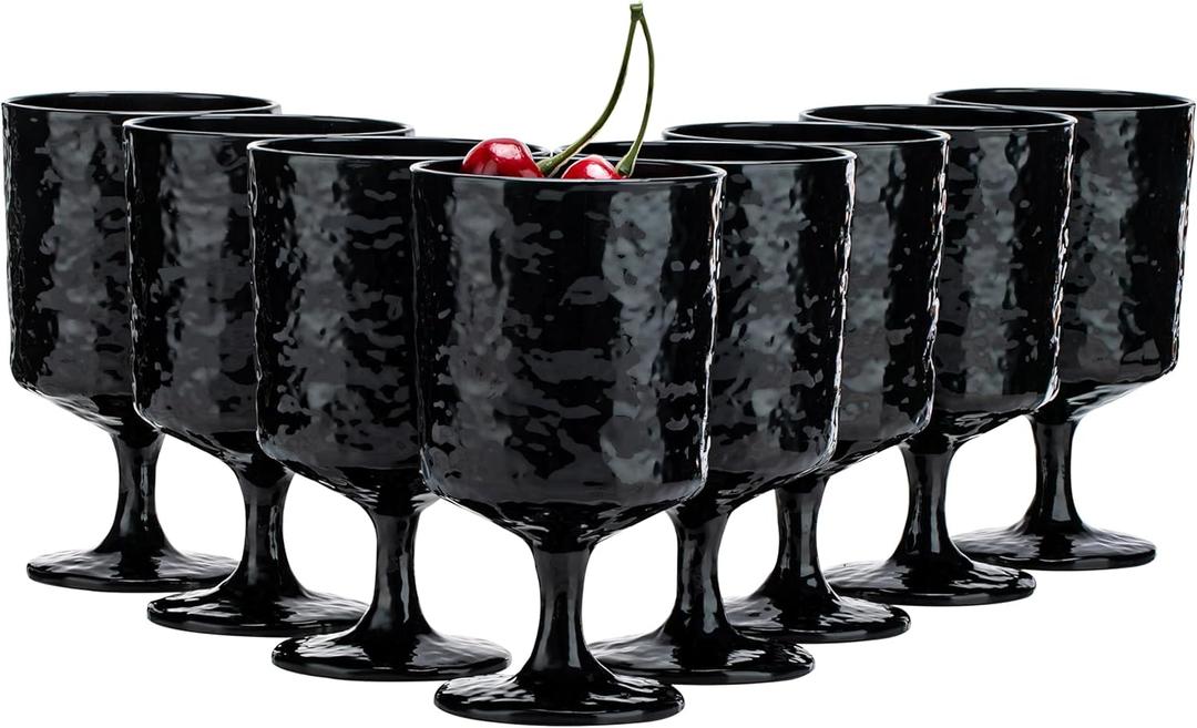 KX-WARE Iceberg Acrylic All-Purpose Wine Glasses, 12-ounce Plastic Stem Wine Glasses, set of 8 Black