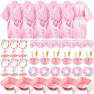 JenPen 6 Set Girls Spa Party Supplies Kids Robes with Accessories Kit Spa Set Party Favors for Spa Party Wedding Birthday